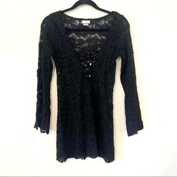 Beach Bunny Swimwear Marilyn Lace Up Tunic Dress Cover Up Black Long Sle… - Picture 4 of 6